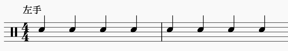 ドラム左右の独立、左手で4分音符
